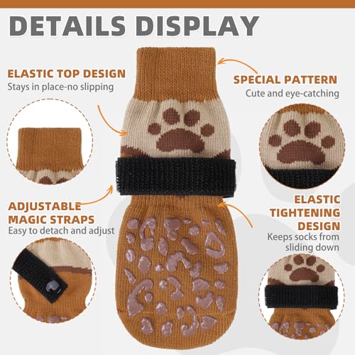 Image of Mihachi Anti Slip Dog Socks, Dog Boots for Hot /Cold Pavement for Hardwood Floors Prevent Licking, Traction Control Waterproof Rubber Sole Paw Protectors for Small Medium Large Senior Dogs, Khaki XL