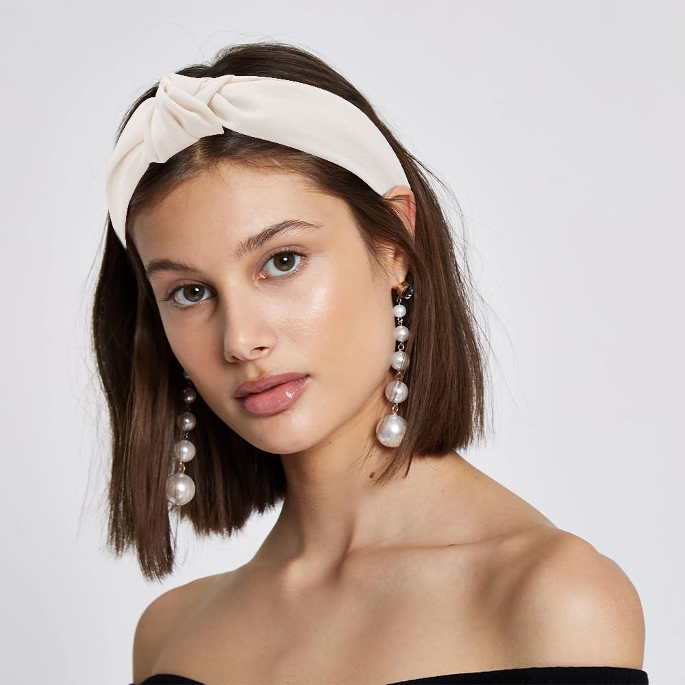 Paquete de 5 diademas anudadas para mujer, diademas gruesas de moda con nudo superior, antideslizantes, lindos accesorios para el cabello, multiestilo, paquete de diademas para mujer (neutro) 5