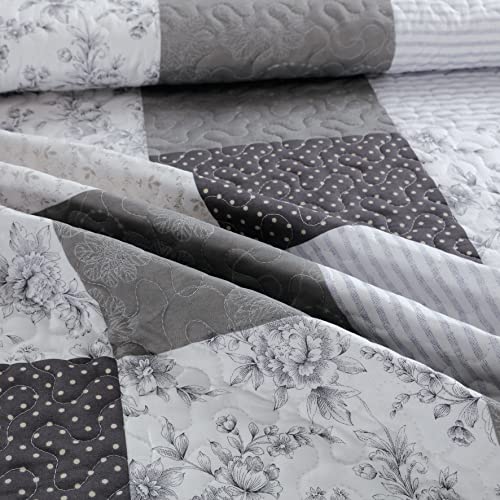 Quilt Set Queen Floral Bedspread Coverlet Plaid Patchwork Quilt Bedding Morden Lightweight Bedspread Reversible Home Quilts Grey Paisley Floral Quilt Bedspread Black White Plaid Quilt #TOP7