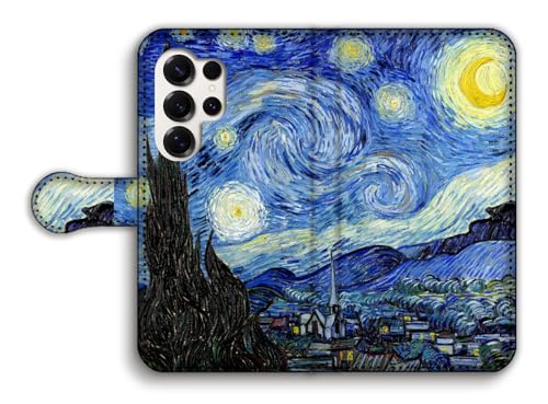 手帳型 Galaxy S25 Ultra互換 スマホケース 【世界の名画】 ゴッホ ☆印象派☆ 情熱 ポスト印象派 風景 絵画 芸術 アート (星月夜)