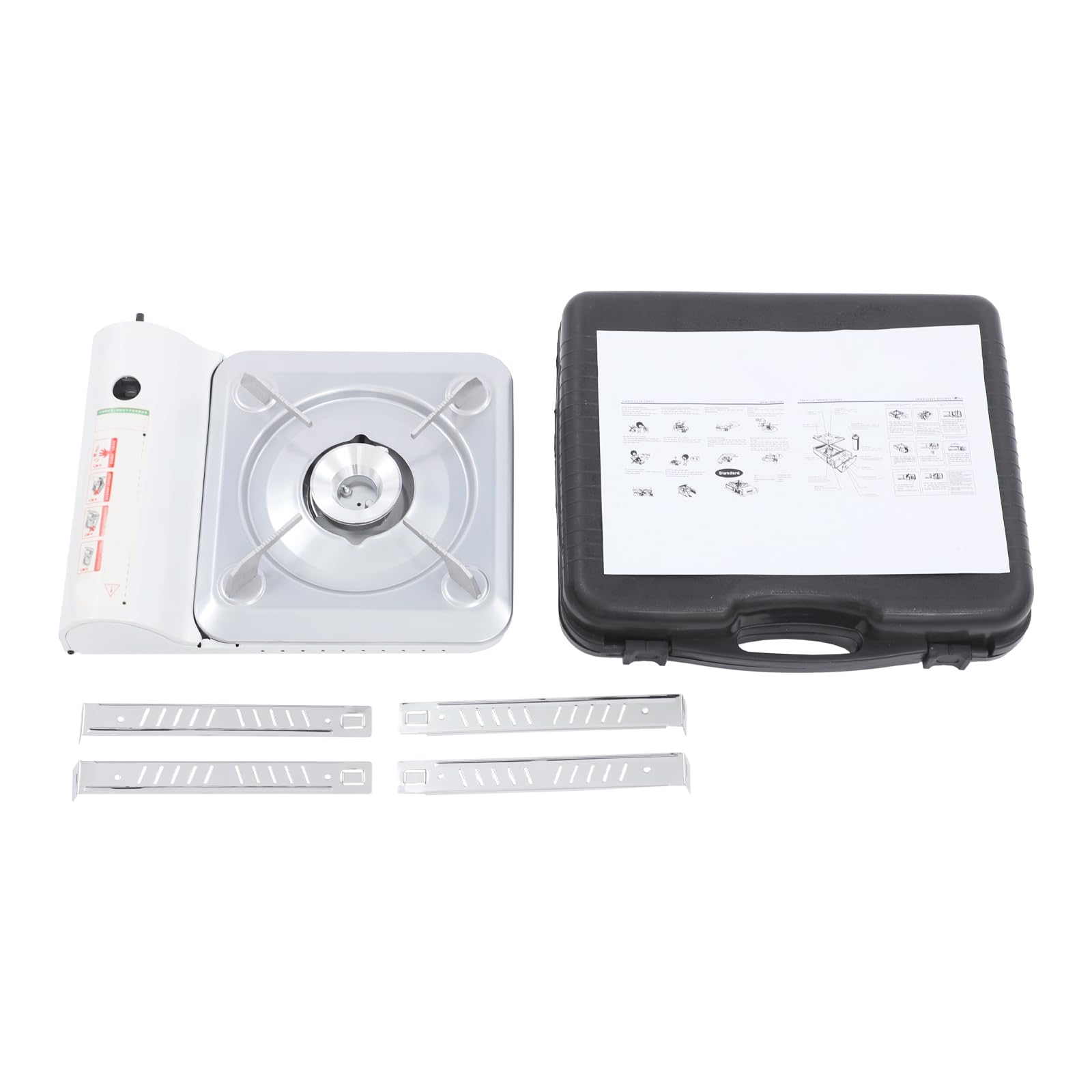 Hornillo de camping portátil con cartucho de gas, cocina de gas butano compacta de aluminio, 1 fuego, estufa de gas Stove con control de llama, pies antideslizantes y asa de transporte (blanco)