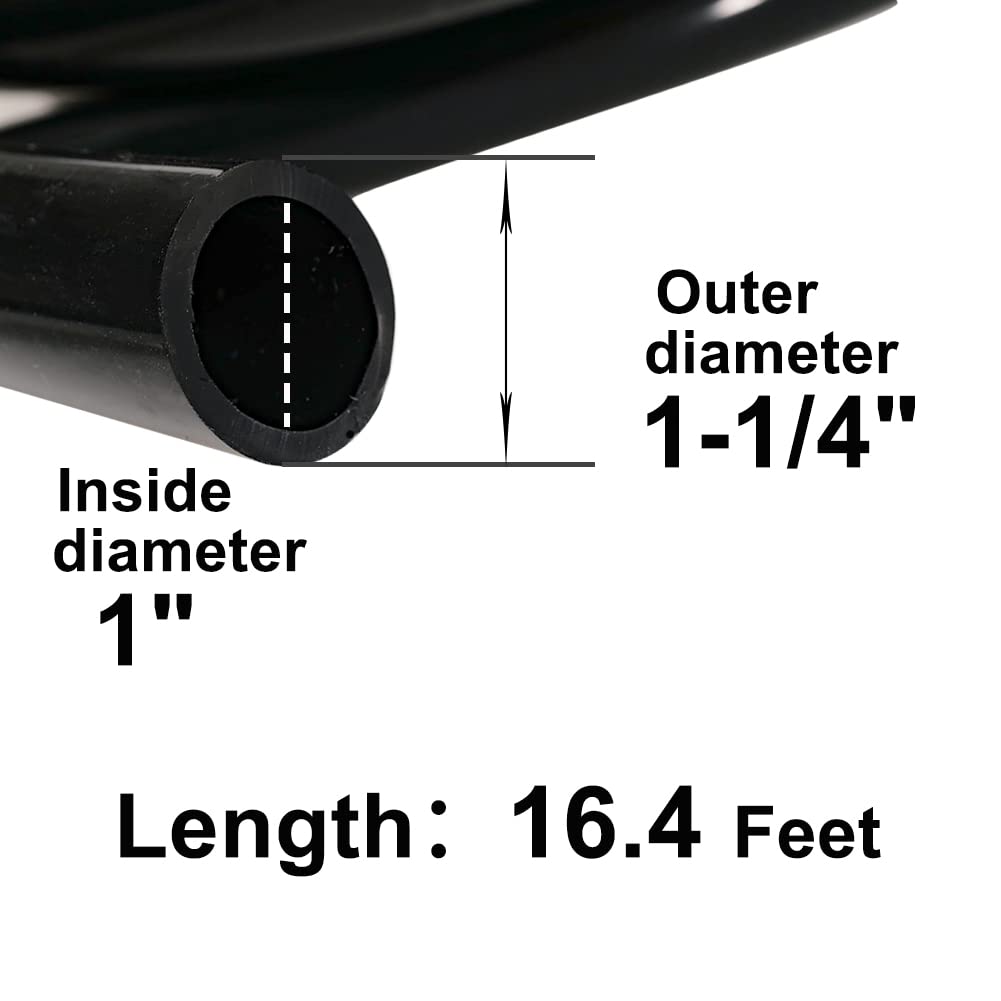 Eoiips Manguera de vacío de silicona de 1 pulgada de diámetro interior x 1-1/4 pulgadas OD de alta temperatura, tubo de aire de silicona flexible para múltiples usos, negro, 16.4 pies