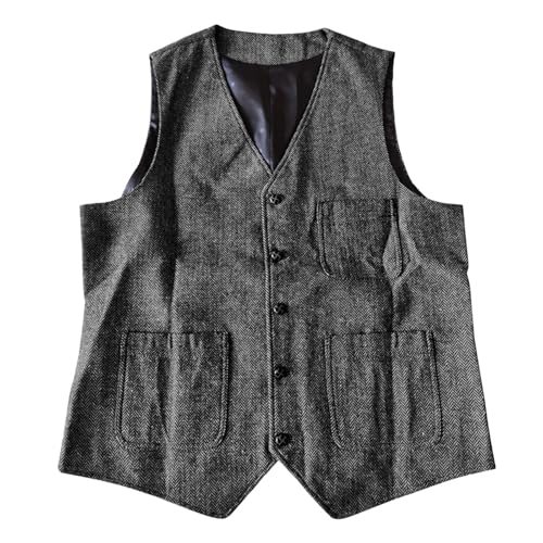 Men's Herringbone Tweed Suit Vest Single Breasted Slim Fit V-Neck Waistcoat 2025 Dress Business Vests with 3 Pockets3