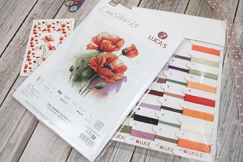 Image of Luca-S Cross Stitch Kit, The Poppy Flowers, Counted Cross Stitch Kit for Adults, Embroidery Kit, B7024