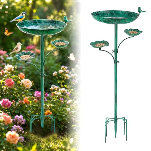 Image of Metal Bird Bath for Outside, Triple Birdbath Feeder Bowl for Outdoor