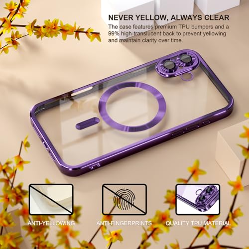 Image of Misea Magnetic for iPhone 17 Case Compatible with MagSafe | [Never Yellowing] [Military Drop Protection] Full Camera Lens Protector Plating Soft Clear Phone Case for Women, Deep Purple
