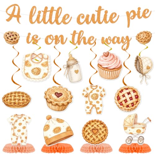 Image of Cutie Pie is on The Way Baby Shower Banner Honeycomb Set 14pc
