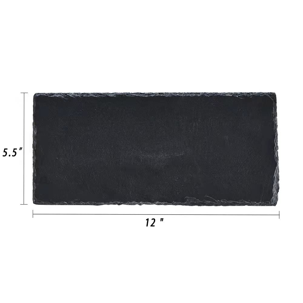 Paquete de 5 tablas de queso de pizarra natural negra de 12 x 5.5 pulgadas con borde natural para cocina, comedor, fiesta, platos de piedra para pasteles, frutas, carne, aperitivos, frutas