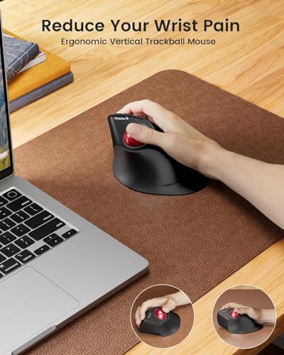 Image of ProtoArc Vertical Wireless Trackball Mouse, EM05 NL Bluetooth Ergonomic Rollerball Mouse Rechargeable Computer Laptop Thumb Mice, 3 Device Connection, Compatible with iPad, Mac, Windows, PC-Red Ball