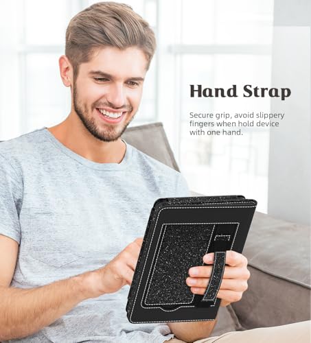 Image of MoKo Case for 6 inch All-New Kindle(11th Generation 2024 /2022 Release), Lightweight PU Leather Cover Stand Shell with Hand Strap Auto Wake /Sleep for Kindle 2024 11th Gen e-Reader, Glitter Black