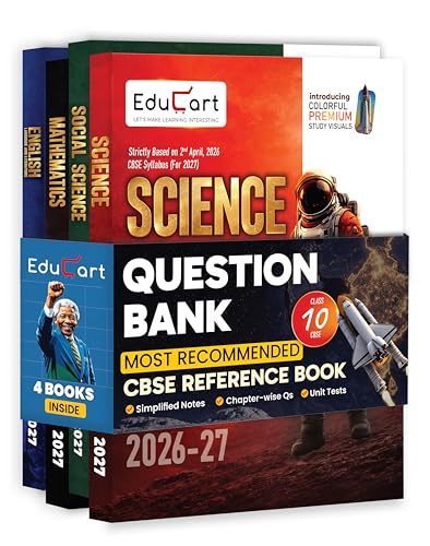 Image of Educart CBSE Class 10 Question Bank 2026-27 (4 Books) - Science, Mathematics, Social Science & English | Introducing Premium Colored Visuals and Pull-out Worksheets for 2027 Boards