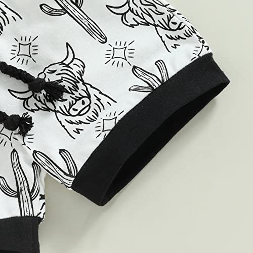 Toddler Baby Boy Western Outfit Summer Clothes Cow Print Short Sleeve T Shirt Top Shorts Set Cowboy Outfits (A Black, 6-12 Months) #TOP5