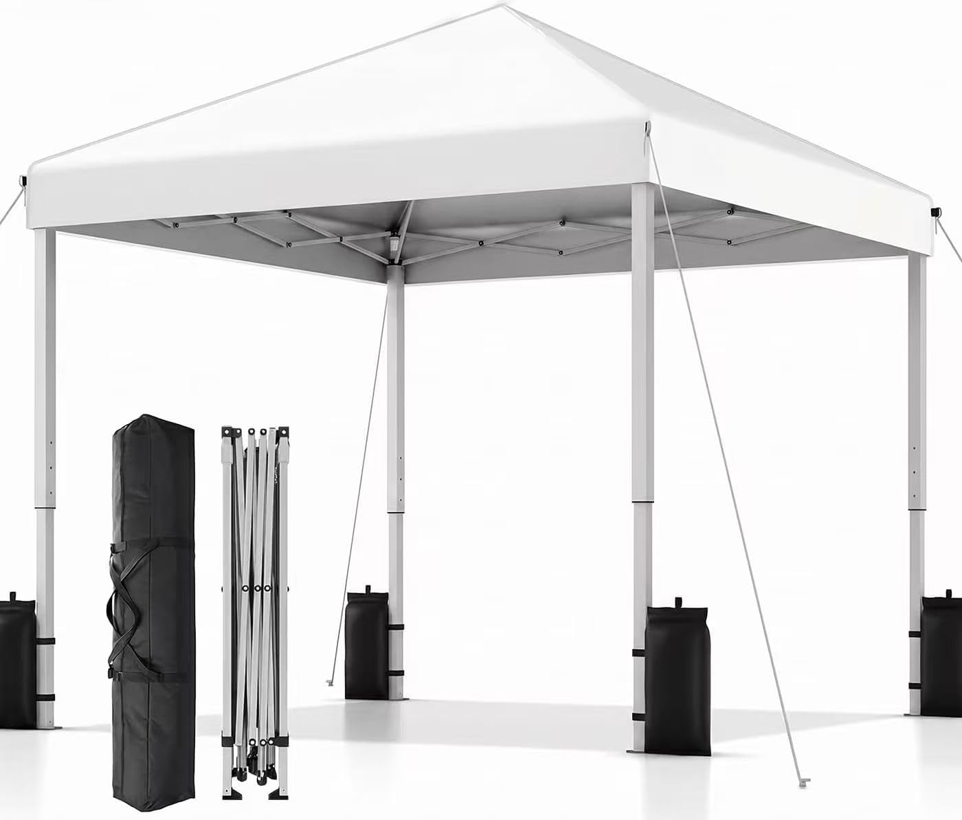 SANWAY 10x10 Pop Up Canopy Tent, One Push Setup, Instant Portable for Outdoor Events, Parties & Camping with 8 Stakes, 4 Ropes and Carry Bag, Silver White