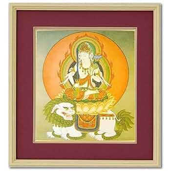 文殊菩薩　水墨画 仏像と獅子 フレーム付き 文殊菩薩 水墨画 仏像と獅子 フレーム付き 文殊菩薩 水墨画 仏像