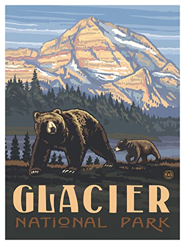 Glacier National Park Rockies Grizzly Bears Giclee Art Print Poster From Travel Artwork By Artist Paul A. Lanquist 9" X 12" #TOP28