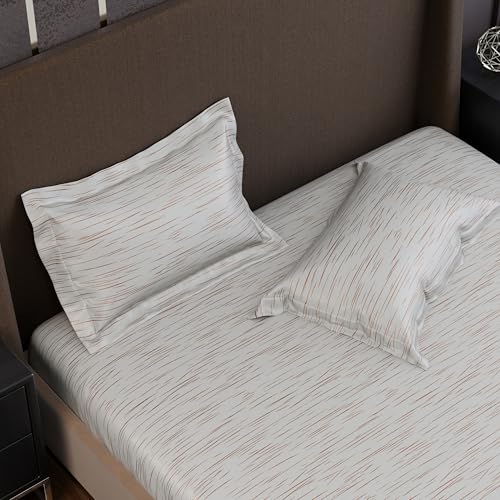 Image of Stoa Paris 350TC Luxture Cotton King Fitted Bedding Set with 2 Pillow Covers, All-Around Elastic Fitted Bedsheet 183cm x 198cm + 30cm Drop, All Season Comfort, Breathable, Panache 2.0 - White