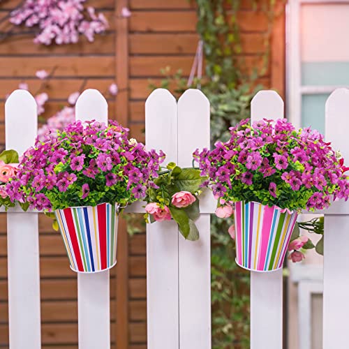Crowye 24 Bunches Outdoor Artificial Flowers Fake Plants Anti Uv Flowers Non Fading Plastic Plant Flowers For Front Porch Hanging Flower Pots Greening Decor, 13.8 In (Purple) #TOP5