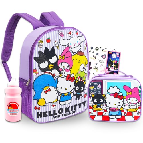 Sanrio Backpack with Lunch Box Set - Bundle of Hello Kitty, My Melody, Chococat Bag, Lunch Bag, Bottle, Tattoos, More | Hello Kitty School Supplies