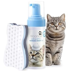 Mooncat Waterless Cat Shampoo+Cat Brush, Licking Safe Dry Shampoo for Cats, No Rinse Foam Cat Bath, Grooming for Cat, Kitten Sensitive Skin, Dander Reducing, Paraben Free, pH Balanced (5 oz)
