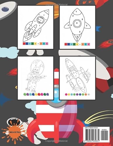 Space Themed Color By Numbers: Single Sided Color by Number pages for Kids 3+: Space Themed, Rockets