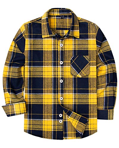 siliteelon Jungen Baby Kleinkind Langarm Button Down Kariertes Flanellhemd(Marinegelb Kariert, 12-18 Monate) Cover