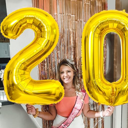 Image of Gold Number Balloons Birthday Balloons - Giant Gold Number 20 Balloon 40 inch, Numbers Balloon 10th Birthday Decorations, Gold Party Supplies for Women Men
