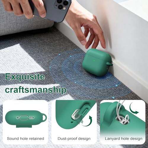 Image of R-fun for AirPods Pro 3rd Generation Case with Cleaner Kit, Soft Silicone Protective Case Cover for Apple AirPod Pro 3 for Women Men, AirPods Pro Case Accessories with Keychain, Pine Green
