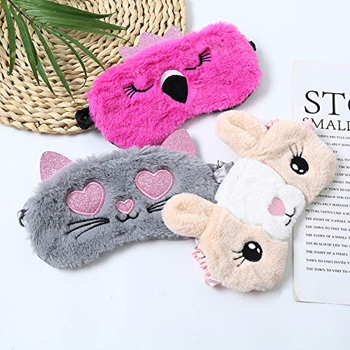 4 Pack Sleeping Mask for Girls Soft Plush Blindfold Cute Rabbit Pig Flamingo Cat Sleep Masks Eye Cover Eyeshade for Kids Teens Women Plane Travel Nap Night Sleeping - Image 3