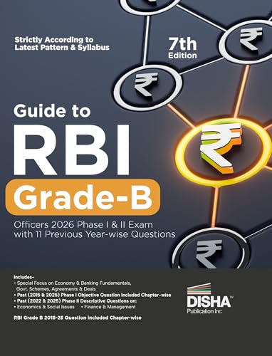 Image of Disha Guide to RBI Grade B Officers 2026 Phase I Exam with Previous 9 Year Questions - 7th Edition | Phase II Past (2022 - 2025) Description Questions