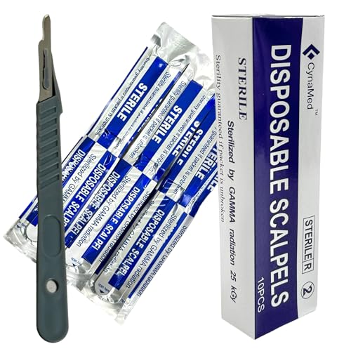 Disposable Scalpel Knife #15 - Ten Individually Wrapped Sterile Scalpels with Blade - Scalpels with Safety Grip - for Dermaplaning, Podiatry, Acne Removal (3)