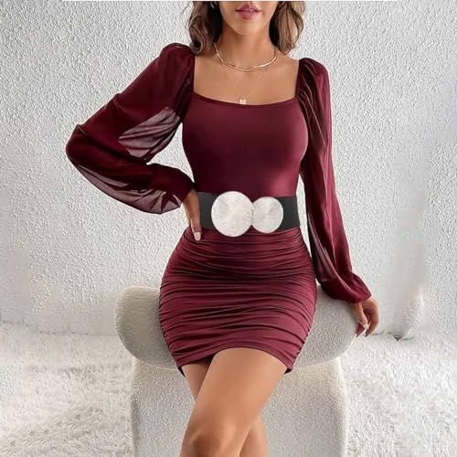 Bounzhi Women Wide Elastic Stretchy Belt Waist Belt Vintage Waistband Circle Buckle Dresses Belt for Ladies3