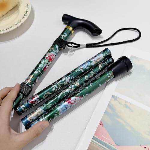 Canne de marche pliable réglable en hauteur en aluminium avec motif floral fantaisie, durable, télescopique, légère, cinq sections, randonnée de fond,...