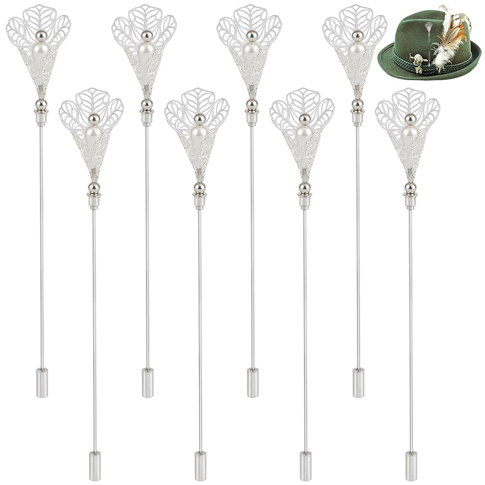 BENECREAT 8Pcs Hat Pins, Pearl Vintage Style Safety Pin, 130mm/5.1inch Brass Lapel Pins for Women Brooches Tie Hats Scarf Badge Jewelry Making DIY Crafts