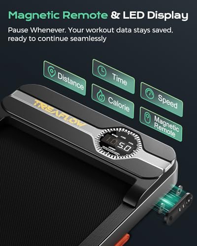 Image of TREAFLOW Walking Pad Portable Under Desk Treadmill with Incline 2.5HP for Home Office 265 lbs Capacity Remote Control LED