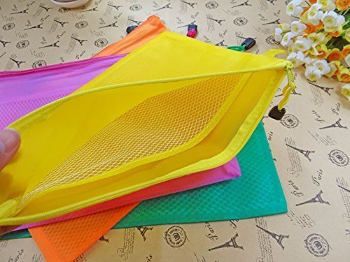 Image of TULMAN Polypropylene Mesh Zippered Pencil Pen Stationary Case Travel Document Holder Bag (23.5 Cm X 11 Cm, Pack of 5)