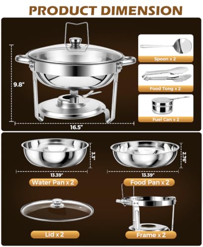 Chafing Dishes for Buffet, 2 Pack 5QT Round Stainless Steel Chafing Dish Set - image 6