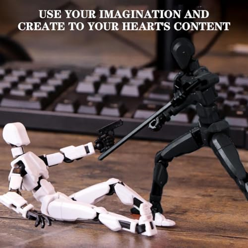 Image of 2Pcs Action Figure, Dummy Robot Toy for DIY Assembly, Desk Decor, Photography Props, Art Model, Collectible Display, Black and White Set