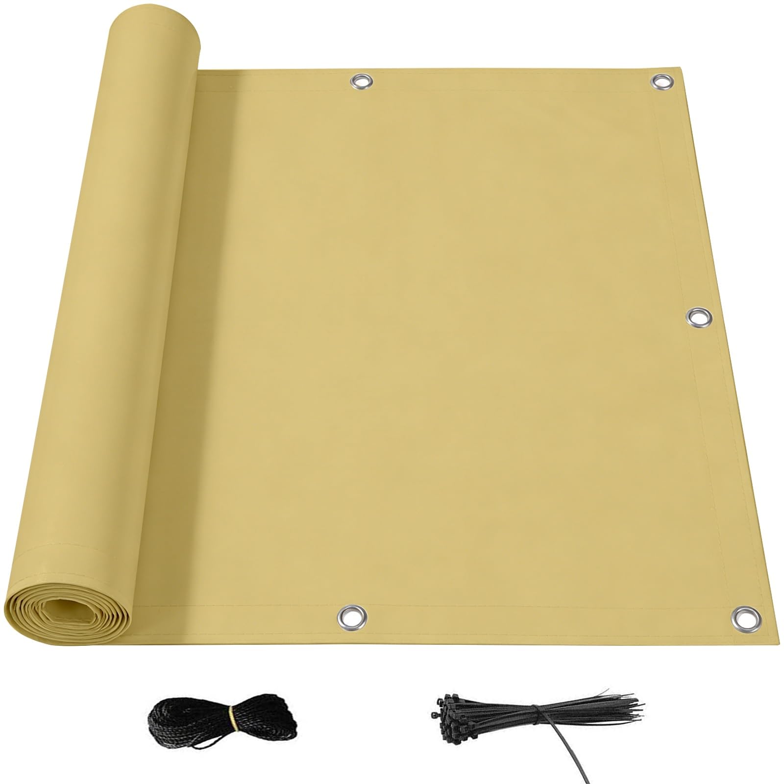 Osłona Balkonowa HDPE 94 x 650 cm 90% Zacienienia Odporny Na Promieniowanie UV Osłona Prywatności Na Balkon Przeciw Wiatrowi Na Patio Balkon Na Kemping Kwadrat, Piaskowy żółty