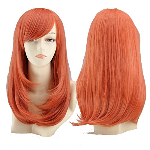 Medium Length Wavy Side Bangs Long Anime Cosplay Costume Synthetic Hair Wigs for Women (Orange)