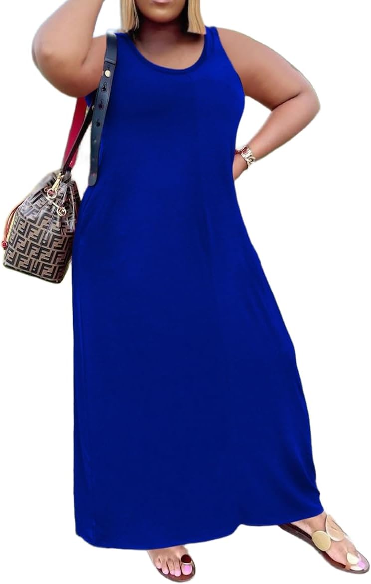 TOPSRANI Womens Plus Size Maxi Dresses for Women Oversize Casual Short Sleeve V Neck Loose Plain Solid Trendy Summer Dress