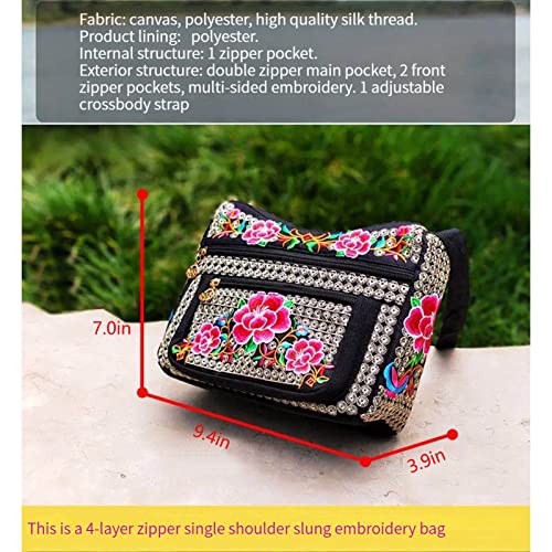 Women's canvas vintage handicraft embroidery cross bag, women's multi pocket purse small shoulder bag handbag3