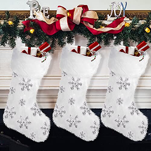 DIYDEC Lot de 3 chaussettes de Noël blanches