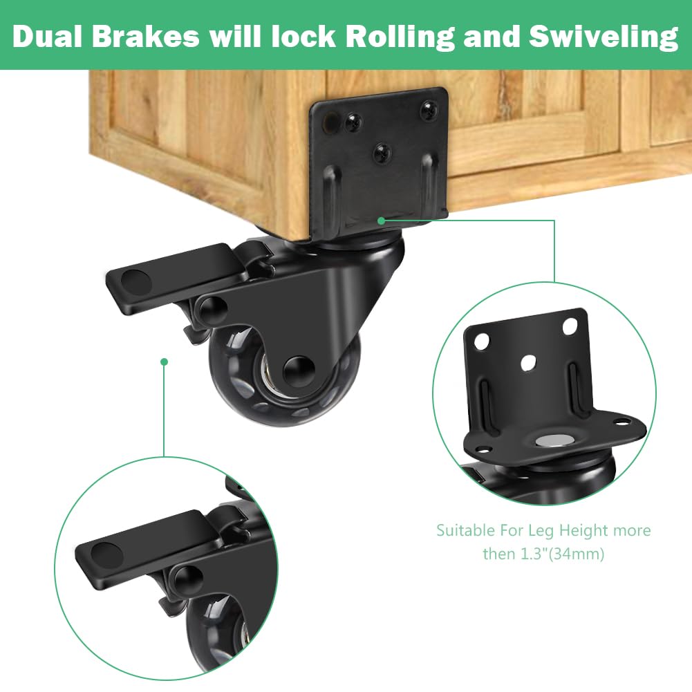 FEMOR 2" Swivel Caster Wheels Replacement Casters For Furniture Carts