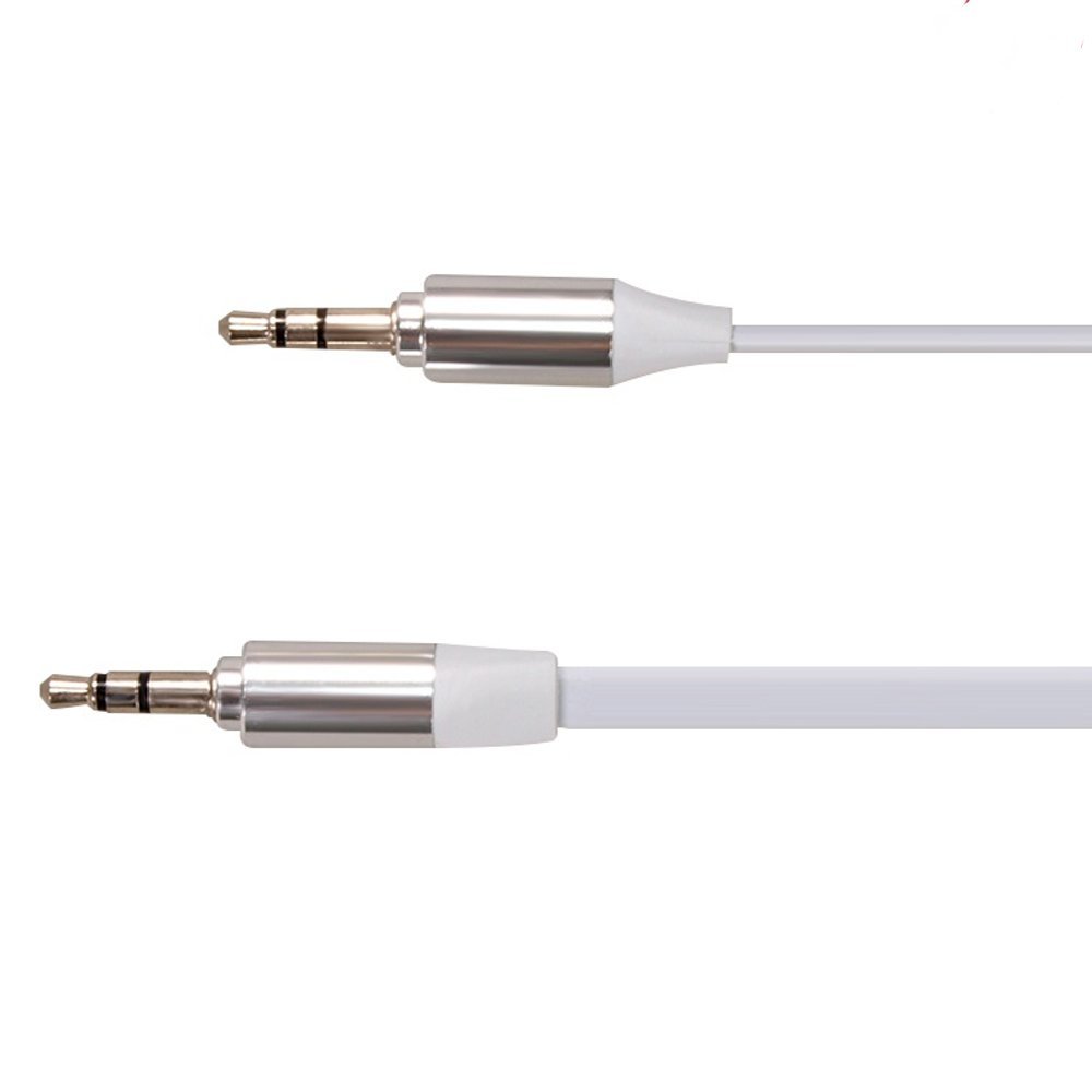 Maclean MCTV Metal Jack - Jack Straight Flat Tangle Free Audio Stereo AUX Cable 1m 2m (1m, White) - Image 2
