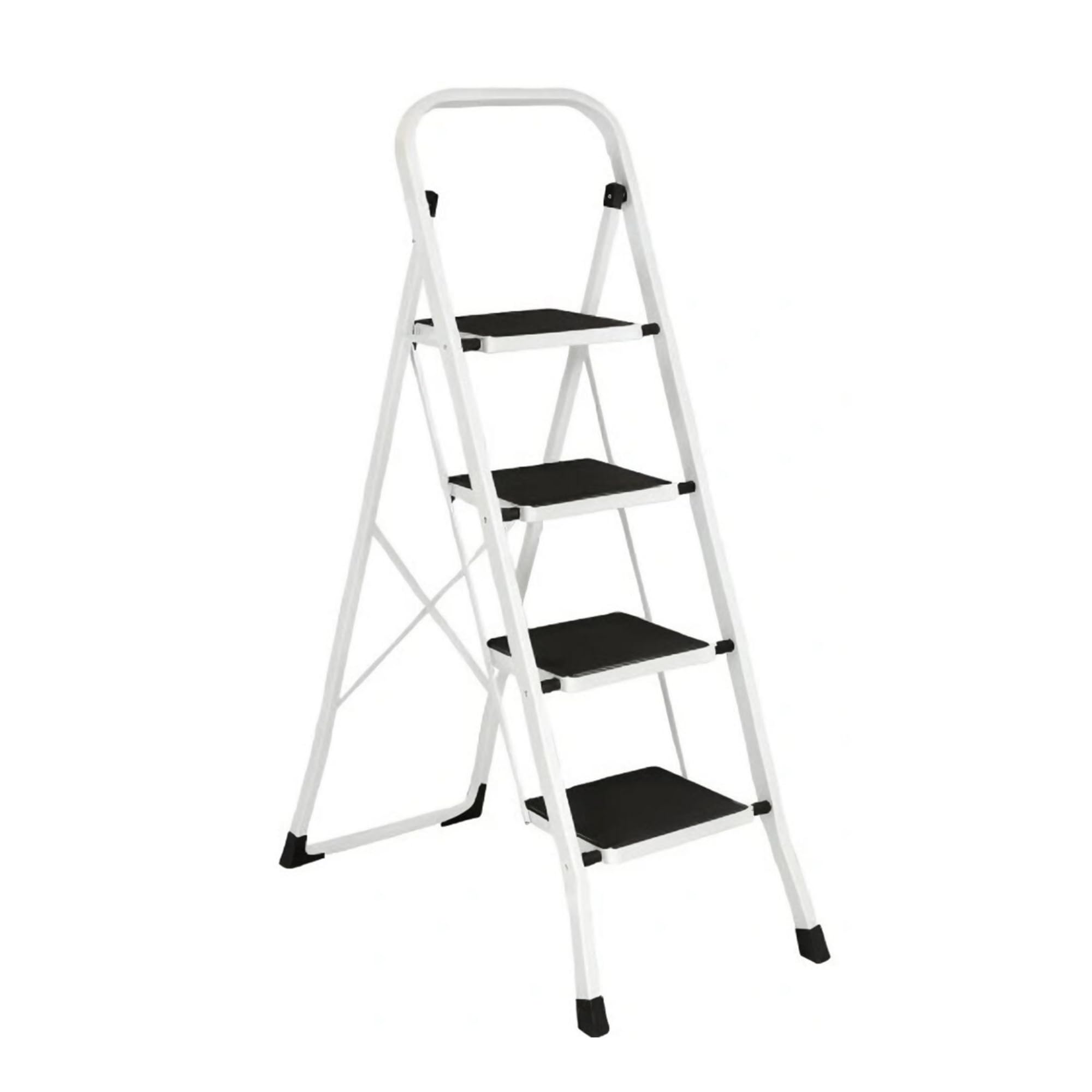Escalera Plegable 4 Peldaños Profesional XL | Acero Reforzado Tubo Cuadrado Premium | Peldaños Extra Anchos Antideslizantes | Máxima Estabilidad para Almacén y Hogar | Altura 97cm