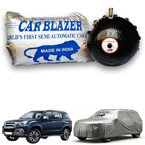 Image of CARBLAZER Portable & Semi-Automatic Full Body Car Covers: Heavy Duty Device| Anti-Theft| Dust & Scratch Proof | Water & Wind Resistant|Custom Fit| Dual-Side Cover, Compatible for Isuzu MU-X