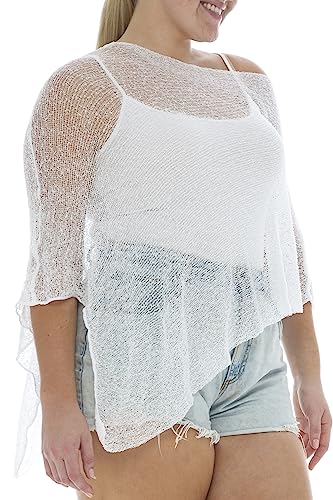 Image of Back From Bali Womens Plus Size Sheer Poncho Shrug - Lightweight Knit Pullover Bolero Sweater 2X 3X 4X