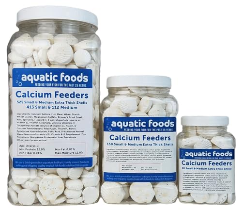 Aquatic Foods Inc. Calcium Enriched Food Shells Small & Medium Extra Thick Shells for Shrimp Snails Crabs Crayfish Plecos Catfish Bottom Fish All Tropical Fish Small & Medium50 Count Jar