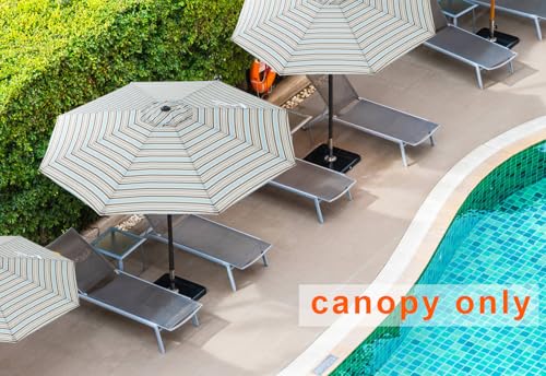 Image of MASTERCANOPY Patio Umbrella 9 ft Replacement Canopy for 8 Ribs-Khaki and Turquoise Stripe Canopy Only