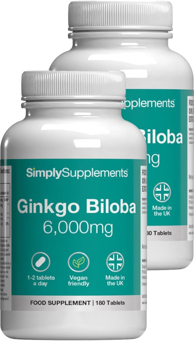 Ginkgo Biloba 6,000mg | with Added Iron | Supports Cognitive Function & Circulation | Vegan & Vegetarian Friendly | 360 Tablets = 6 Months’ Supply | Manufactured in The UK